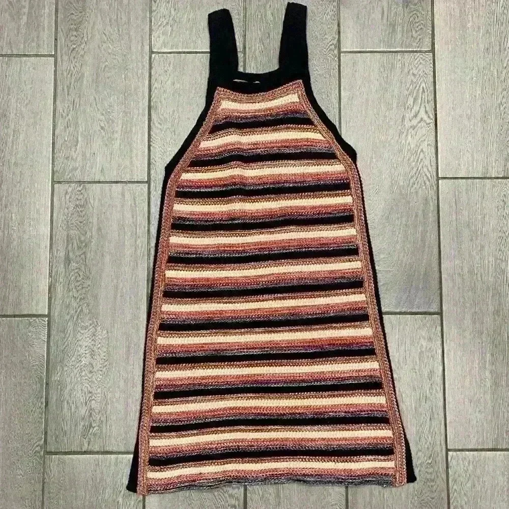 Free People Boho Retro Ruby Striped Crochet Knit Tank Dress Size Small - Picture 5 of 7
